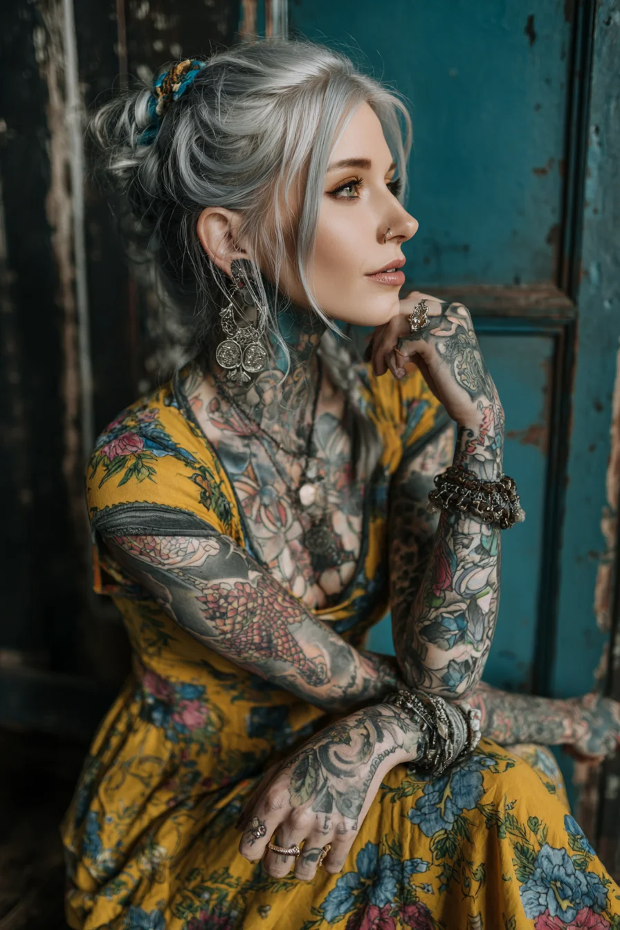 Ink and Florals in Teal Light