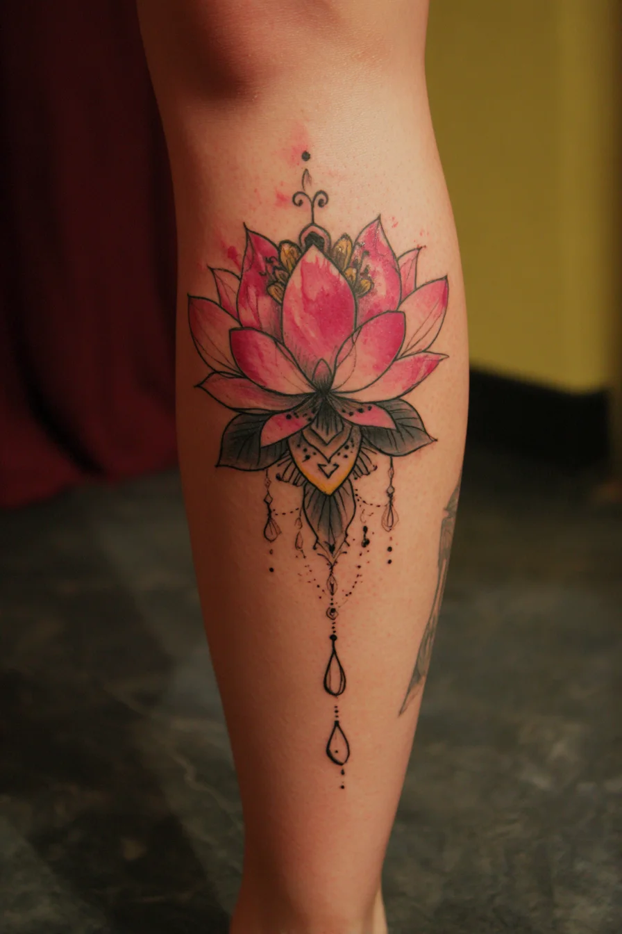 Lotus Mandala Calf Tattoo