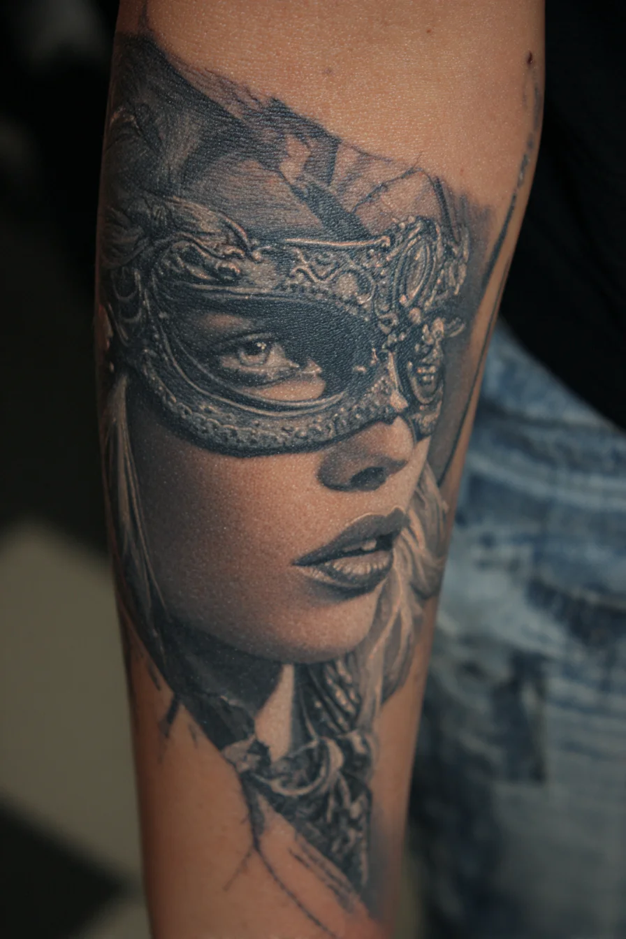 Masked Woman in Black and Grey