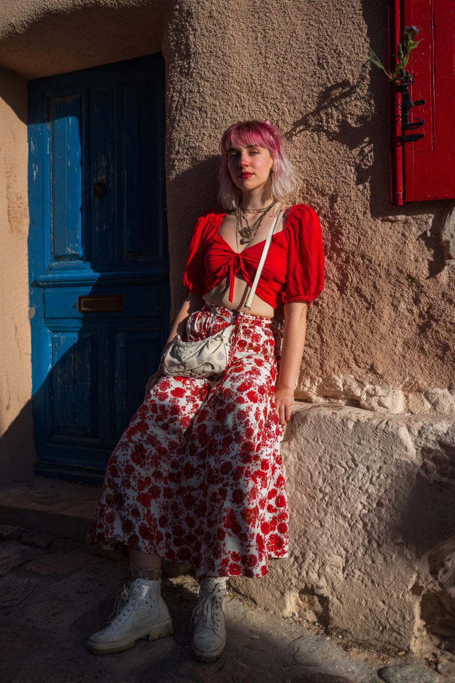 Red florals in golden hour light