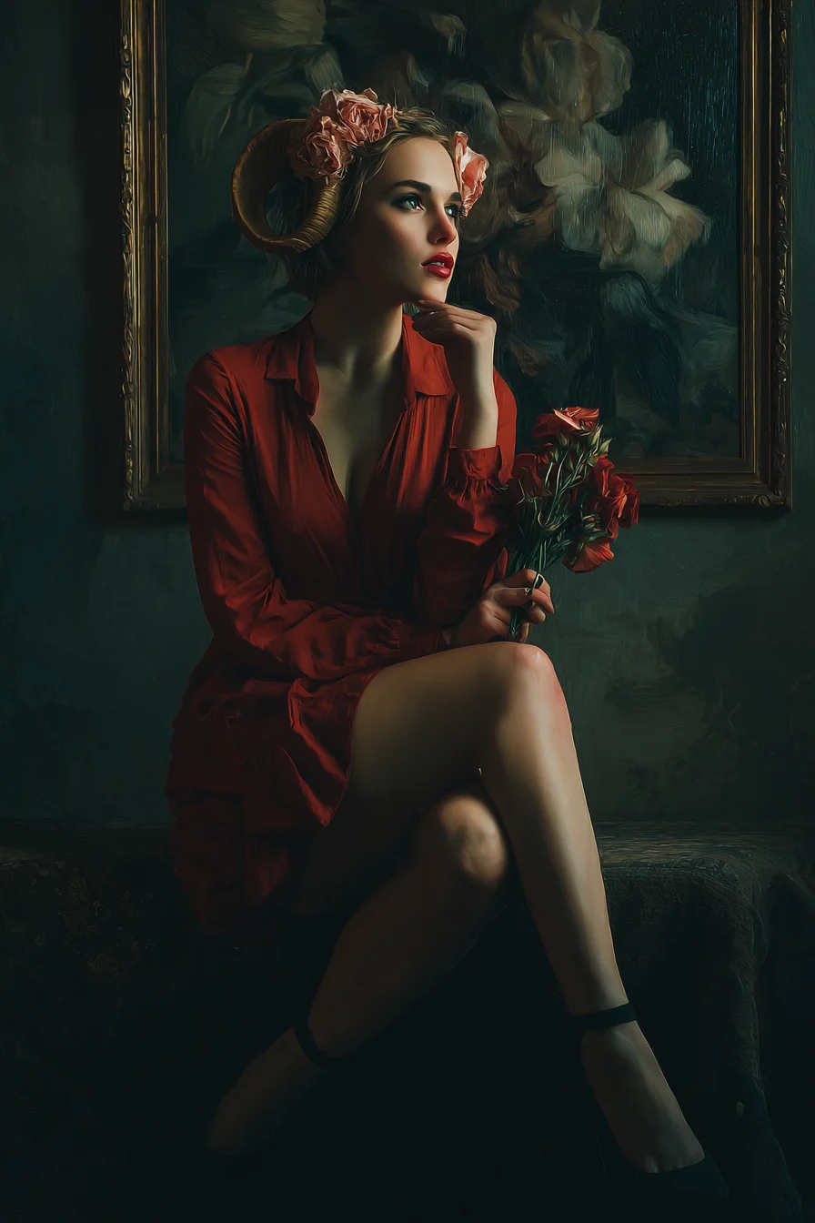 Red Silk and Roses in Shadow