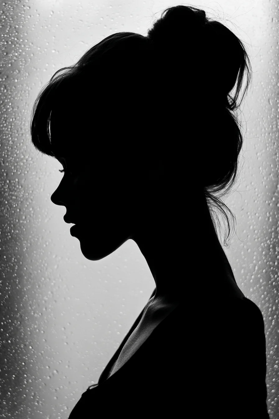 Shadow Profile Behind Wet Glass