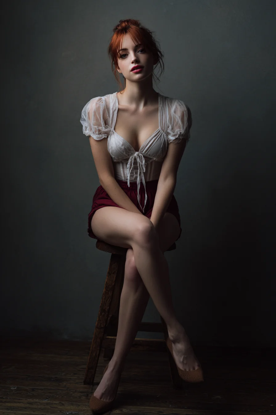 Studio Portrait on a Wooden Stool