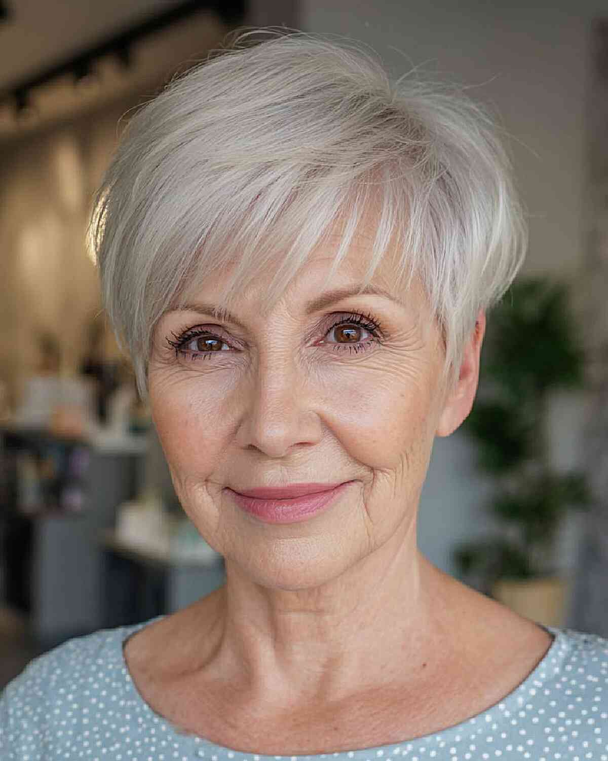 Platinum Gray Pixie With Soft Texture Platinum Gray Pixie With Soft Texture — Winter Haircuts for Gray Hair