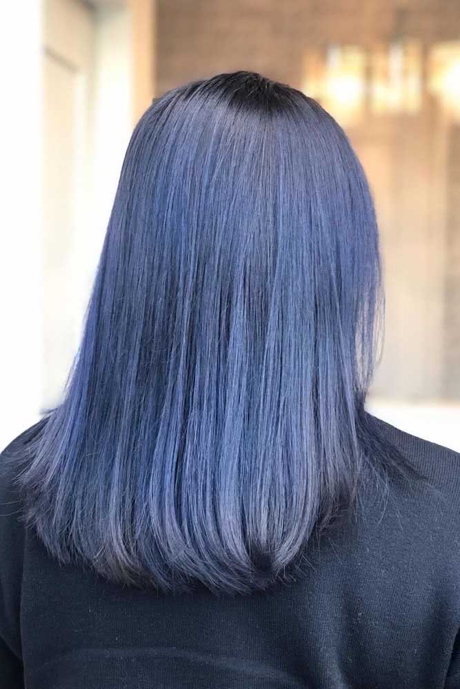 No Bangs Visual Idea — Blue Black Hair