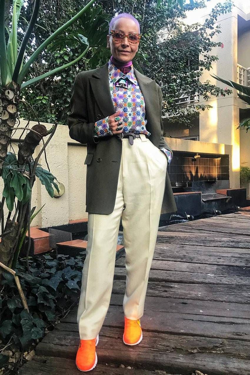Olive Blazer with Floral Shirt and Wide-Leg Trousers — Winter Outfits for Women Over 60