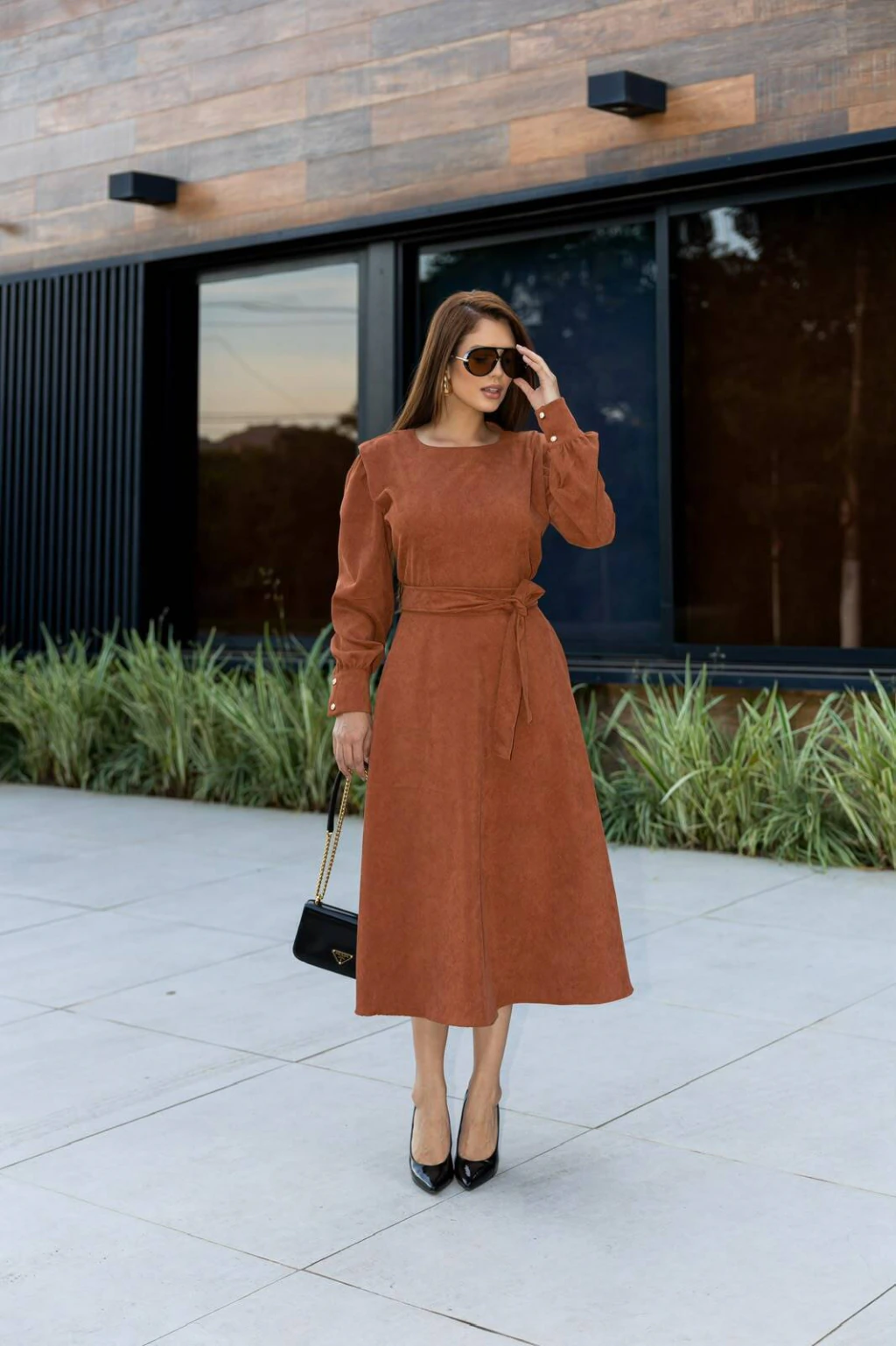 Rust Orange Corduroy Midi Dress — Modest Winter Outfits