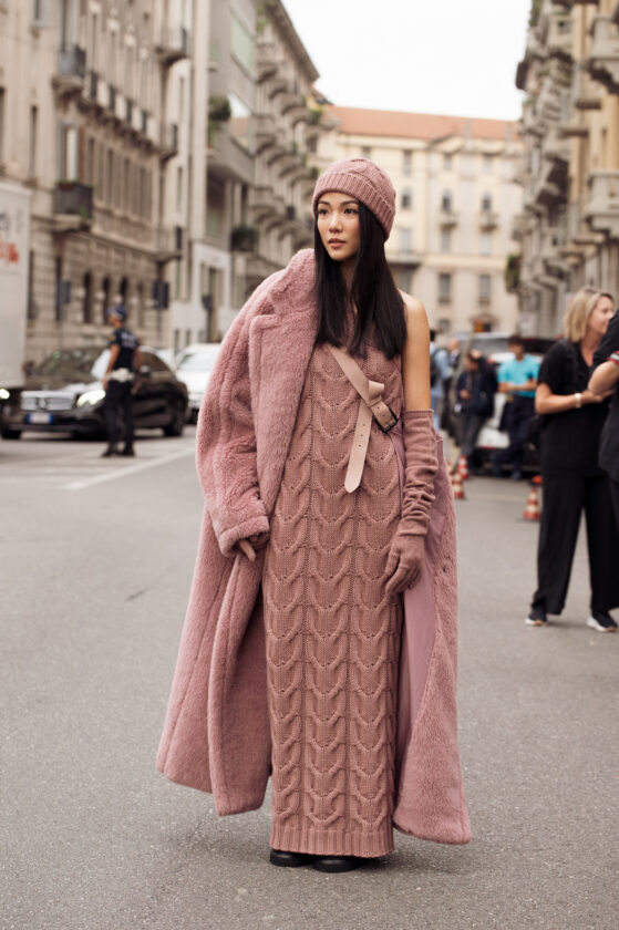 Glamorous Dusty Rose Faux Fur Coat Ensemble — Cold Weather Outfits