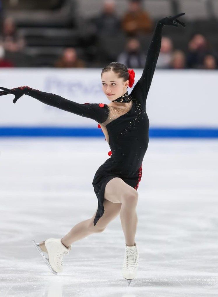 Black Long-Sleeved Dress with Red Floral Appliqués Black Long-Sleeved Dress with Red Floral Appliqués — Ice Skating Outfits