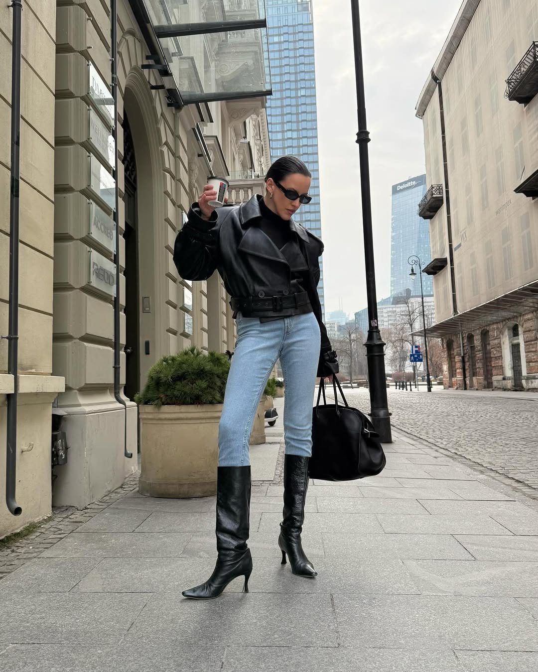 Classic Denim and Leather Combination — Knee High Boots Outfits