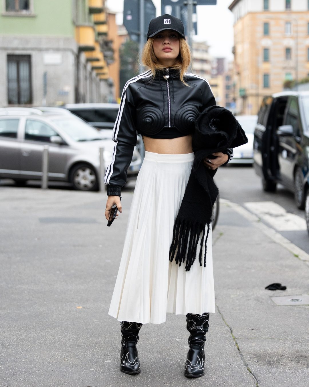 Street Style Edge with Cowboy Boots and Cropped Jacket — Black Boots Outfits