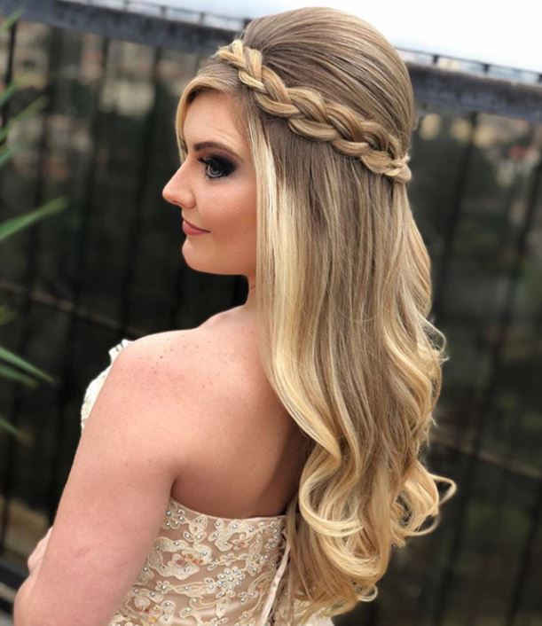 Blonde Half-Up With Braided Crown — Winter Wedding Hairstyles