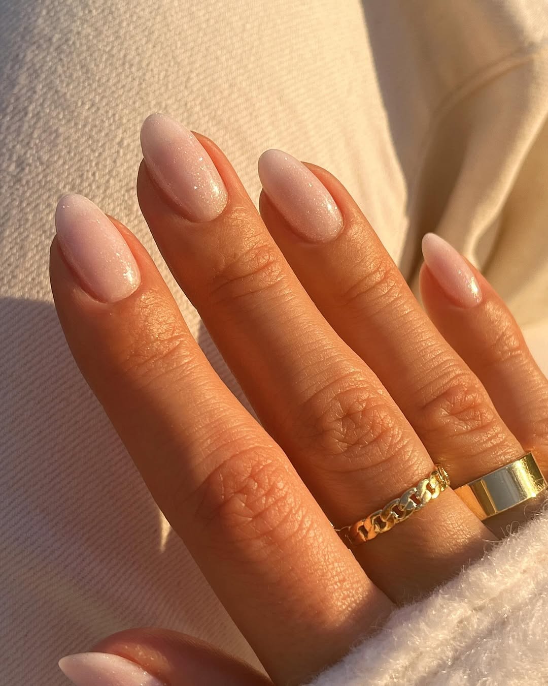 Glossy With Shimmer Visual Idea Glossy With Shimmer Visual Idea — Milky White Nails