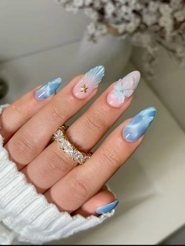 Light Pink Cat-Eye Stiletto Nails — Long Winter Nails