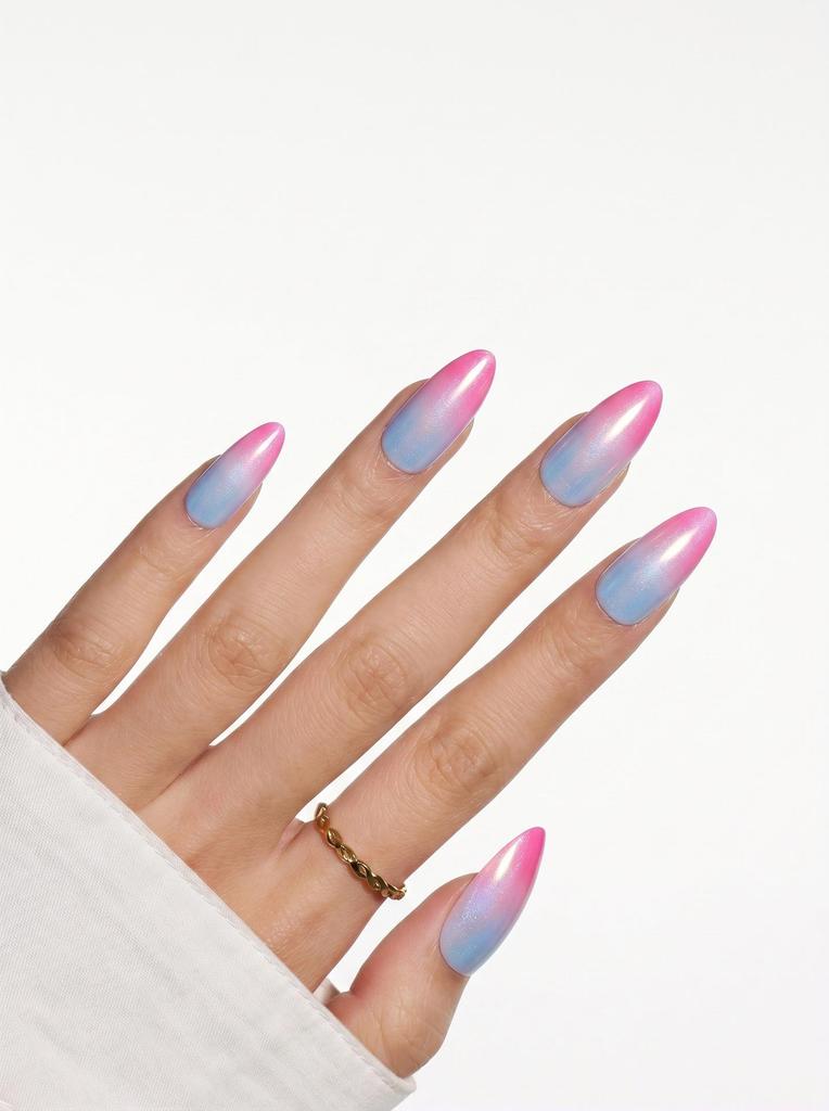 Pink to Blue Chrome Gradient Stilettos — Pastel Winter Nails
