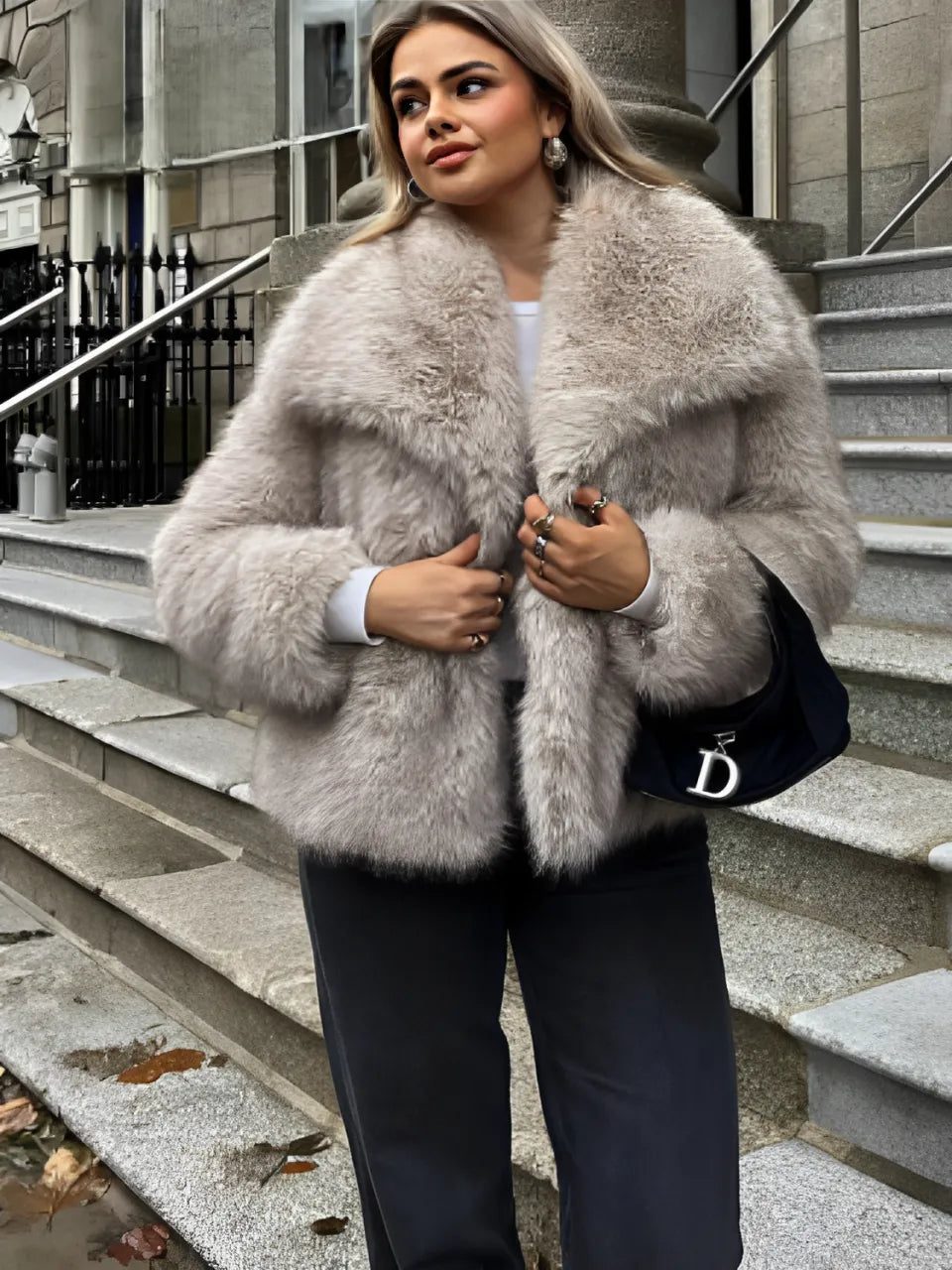 Luxurious Oversized Beige Faux Fur Coat — Winter Jackets for Women