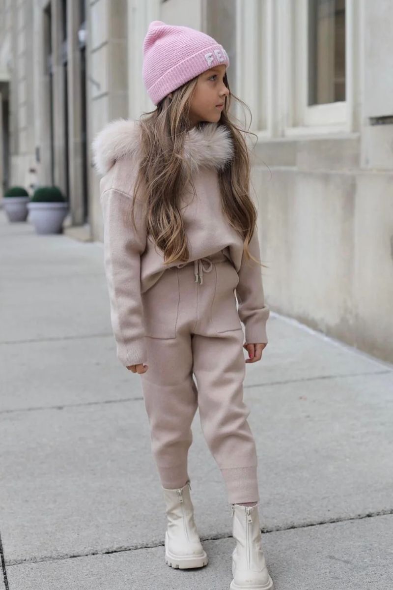 Cozy Knit Set with Fur-Trimmed Hood and Beanie — Winter Outfits for Kids