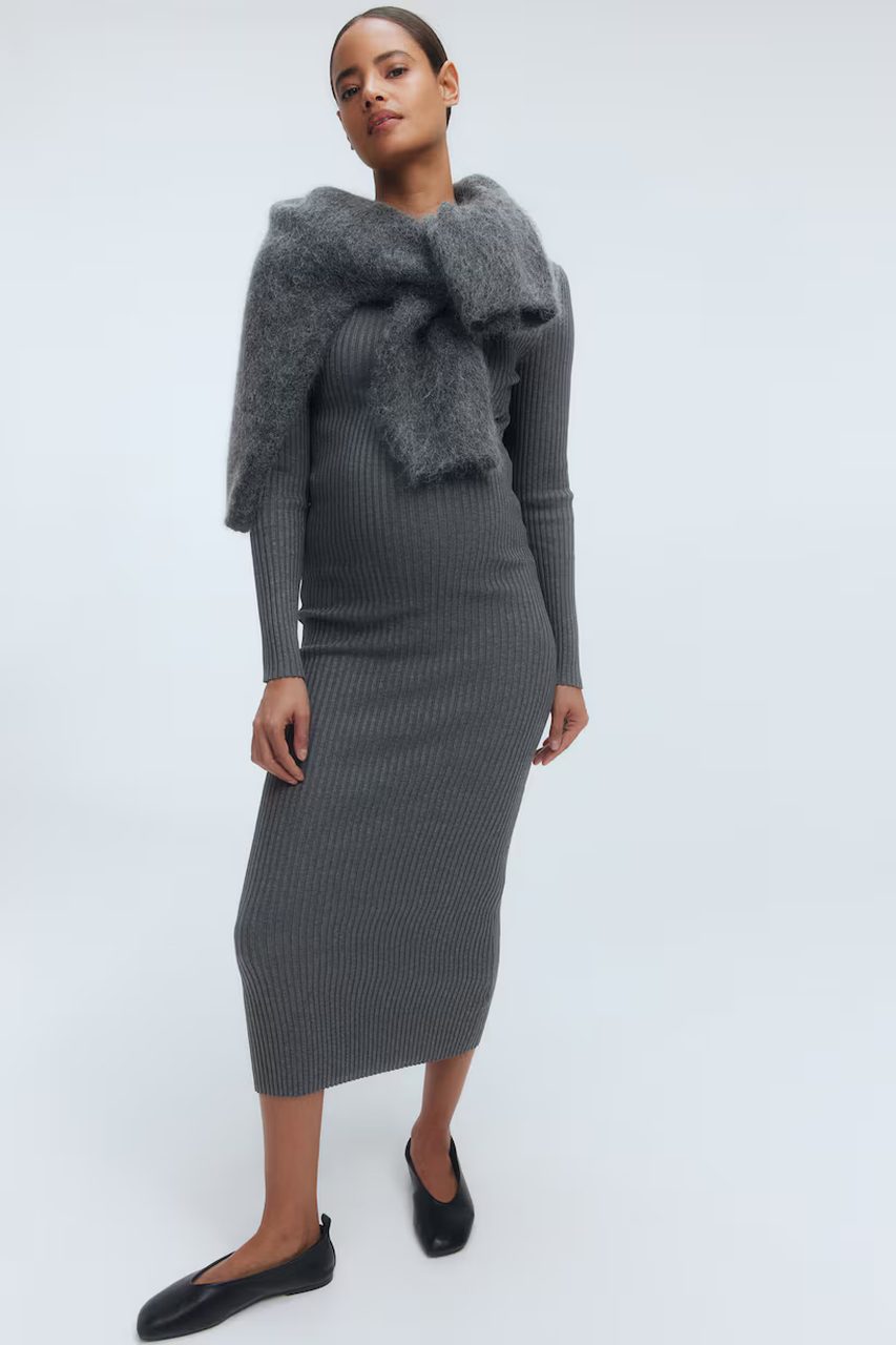 Black Ballet Flats Outfit Idea — Sweater Dress Outfits