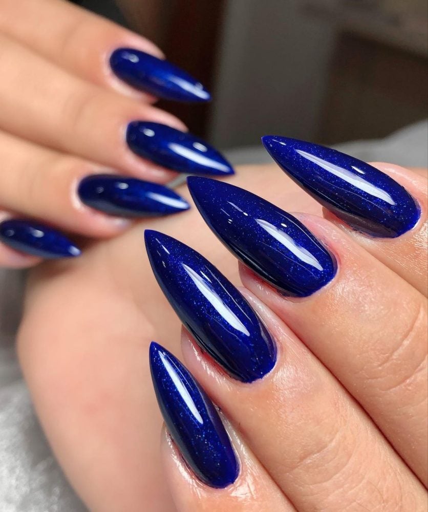 Navy Stiletto Shimmer with Glitter Accents — Navy Blue Nails