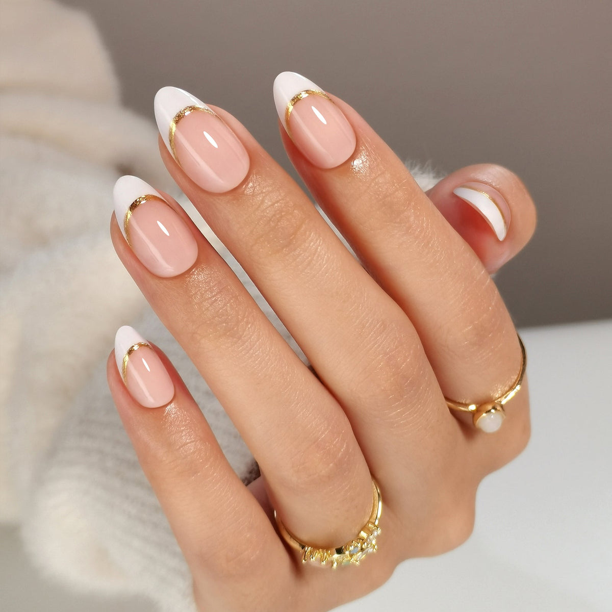 French Manicure With Gold Foil Line — Winter Acrylic Nail Colors