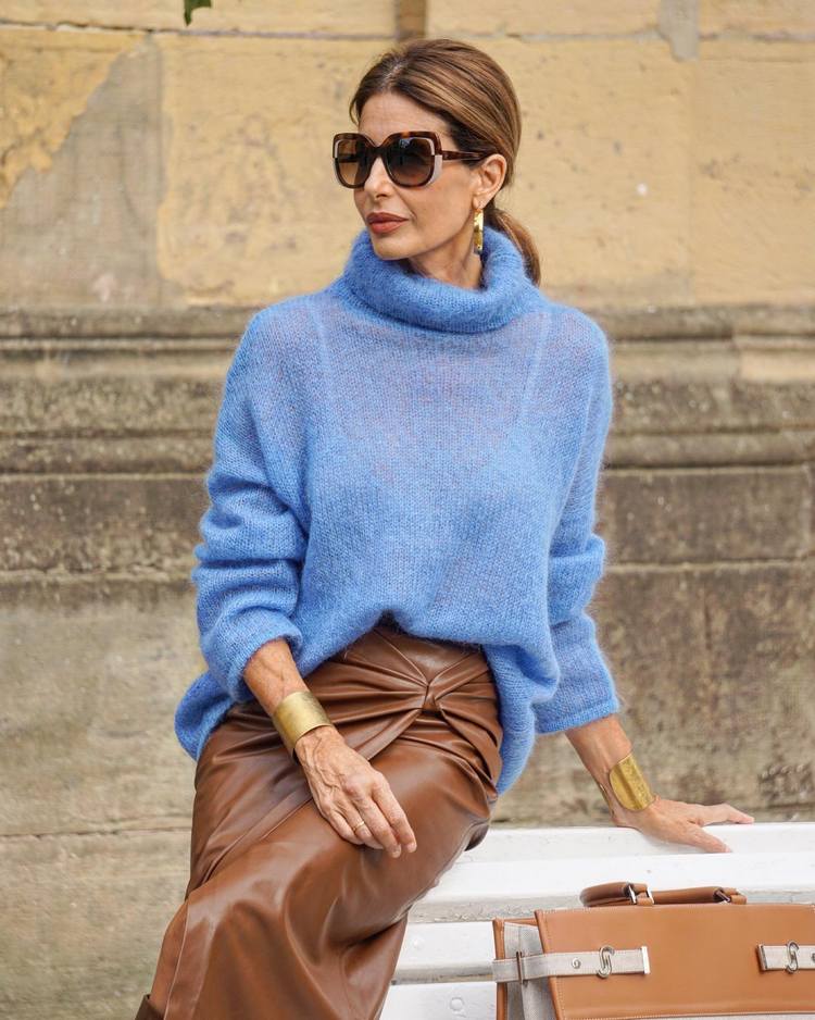 Mohair Turtleneck Sweater with Leather Midi Skirt Mohair Turtleneck Sweater with Leather Midi Skirt — Winter Capsule Wardrobe