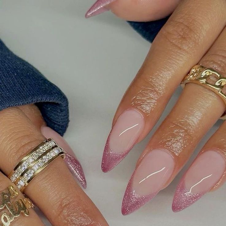 Sheer Pink Glitter French Stiletto — Velvet Nails