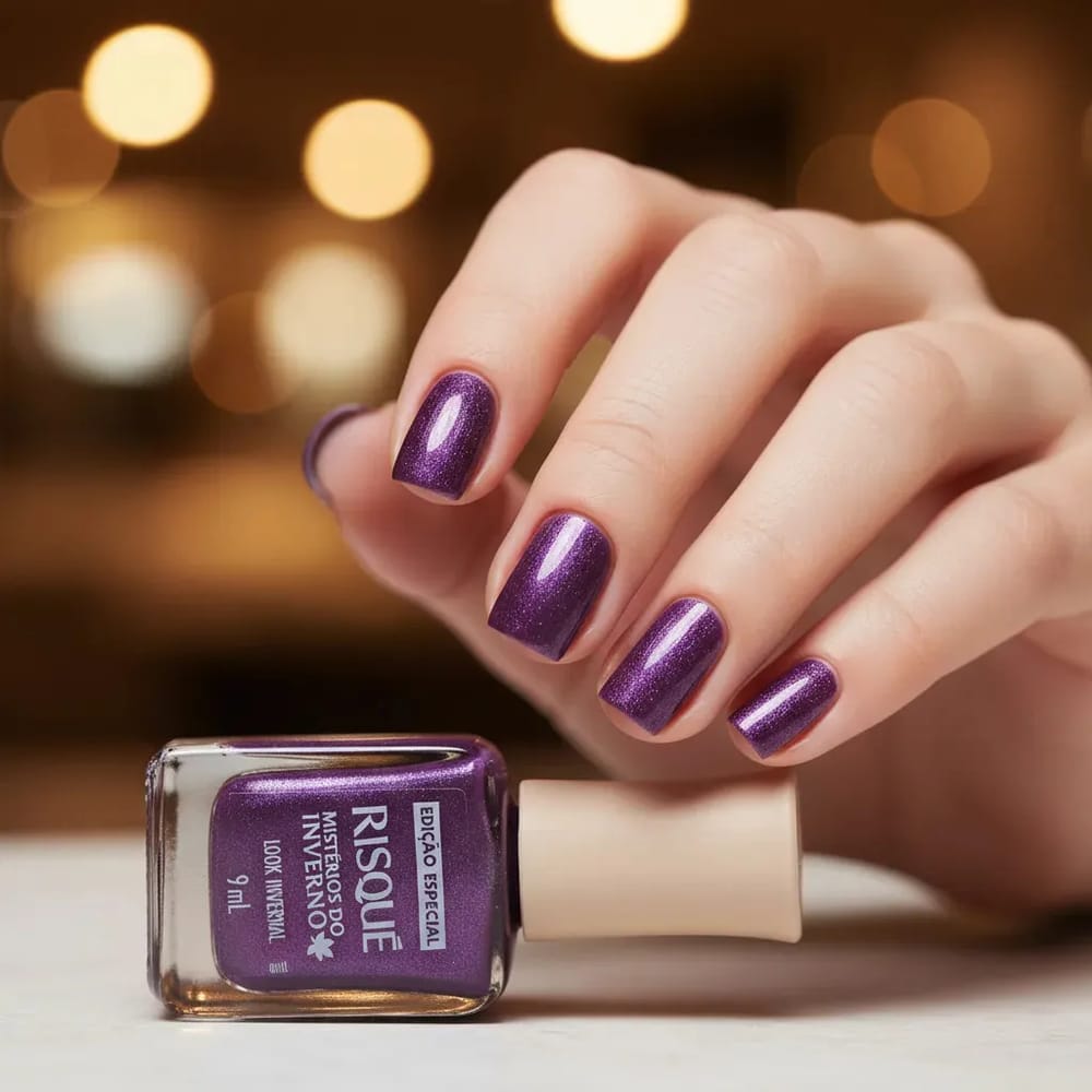 Medium Square Metallic Purple Shimmer Nails — Everyday Winter Nails
