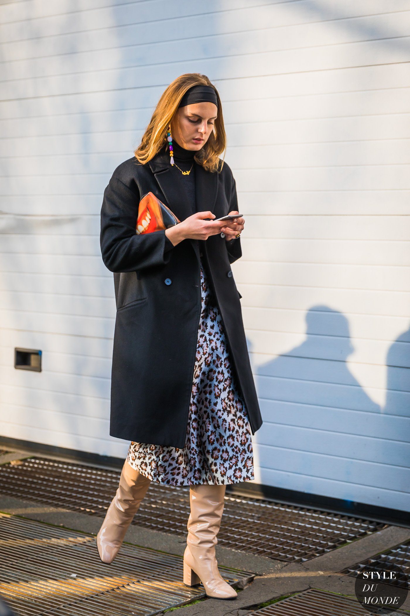Leopard Print Dress and Turtleneck Under a Black Coat — Italy Winter Outfits