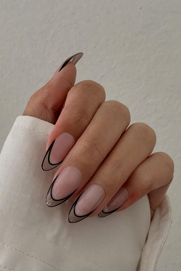 Long Stiletto Double Black French Tips Long Stiletto Double Black French Tips — Winter French Tip Nails