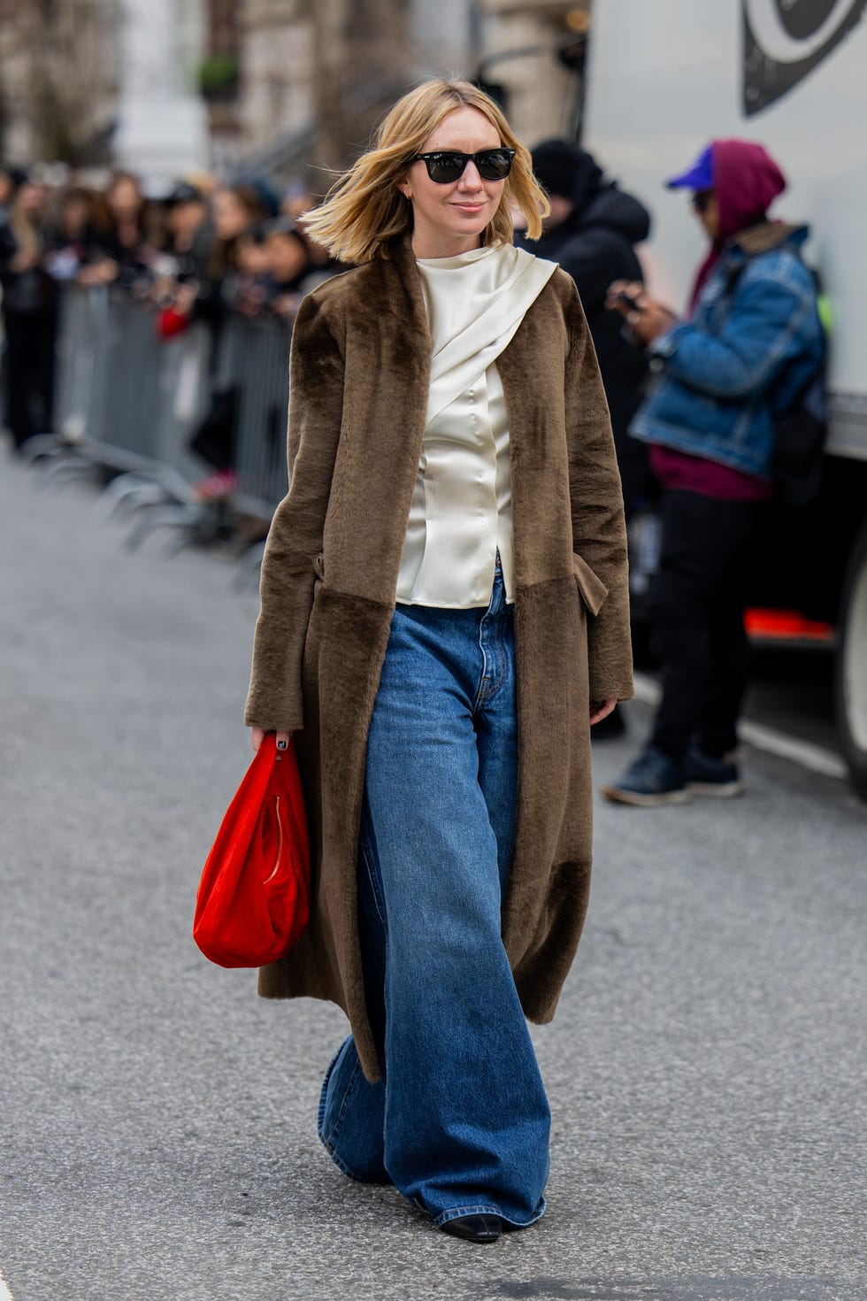 Longline Brown Faux Fur Coat for Dramatic Flair — Shearling Coat Outfits