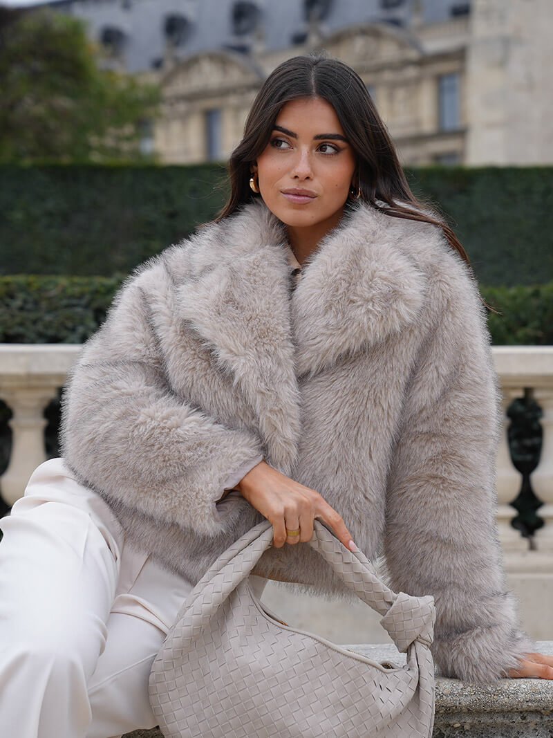 Oversized Faux Fur Coat with Cream Wide-Leg Trousers — Old Money Winter Outfits