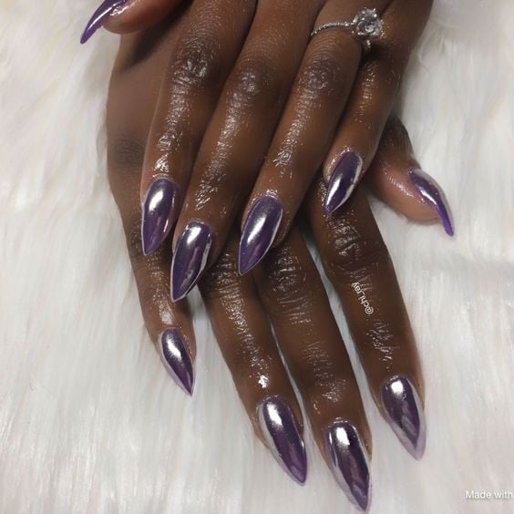 Deep Purple Matte French Tip Coffin — Winter Purple Nails