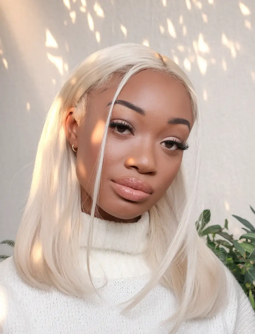 Sleek Platinum Blonde Bob Sleek Platinum Blonde Bob — Winter Hair Colors for Black Women