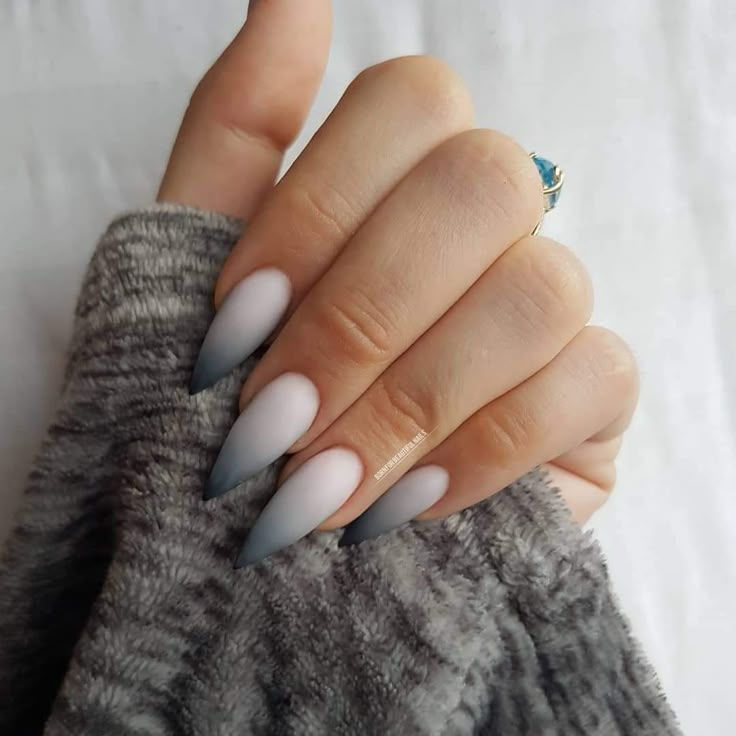 Matte Ombre Stiletto Nails — Winter Matte Nails