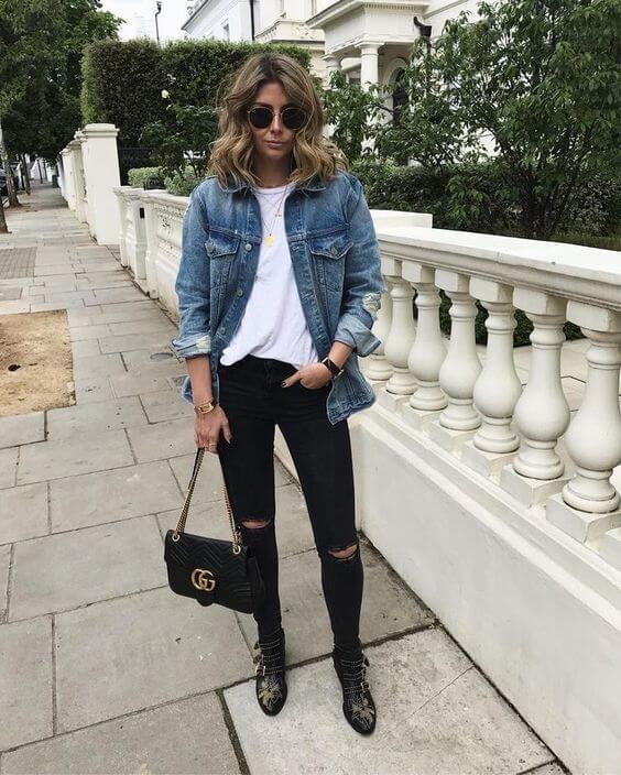 Embellished Ankle Boots with Ripped Jeans — Black Boots Outfits