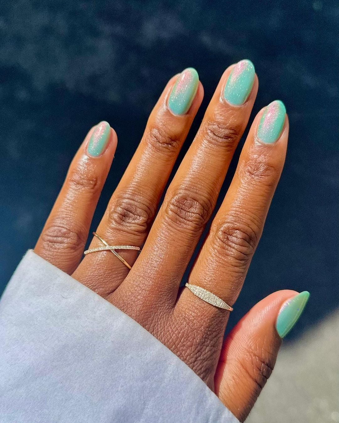 Mint Green Iridescent Shimmer Nails Mint Green Iridescent Shimmer Nails — Winter Nail Colors for Women Over 40