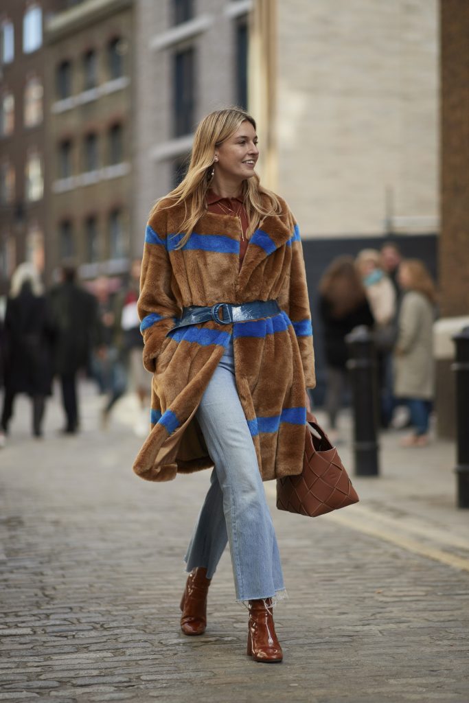 Statement Outerwear: Striped Faux Fur Coat with Denim — Late Winter Outfits