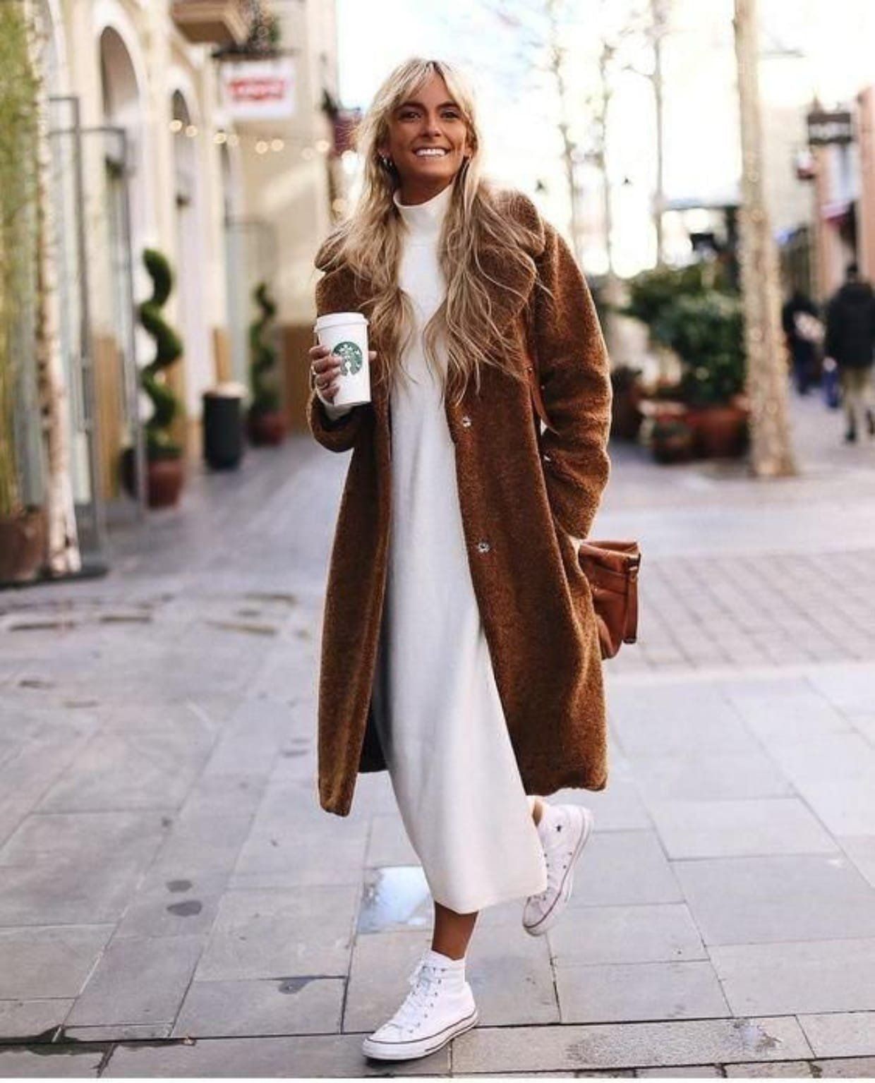 White High-Top Sneakers Outfit Idea — Minimalist Winter Outfits
