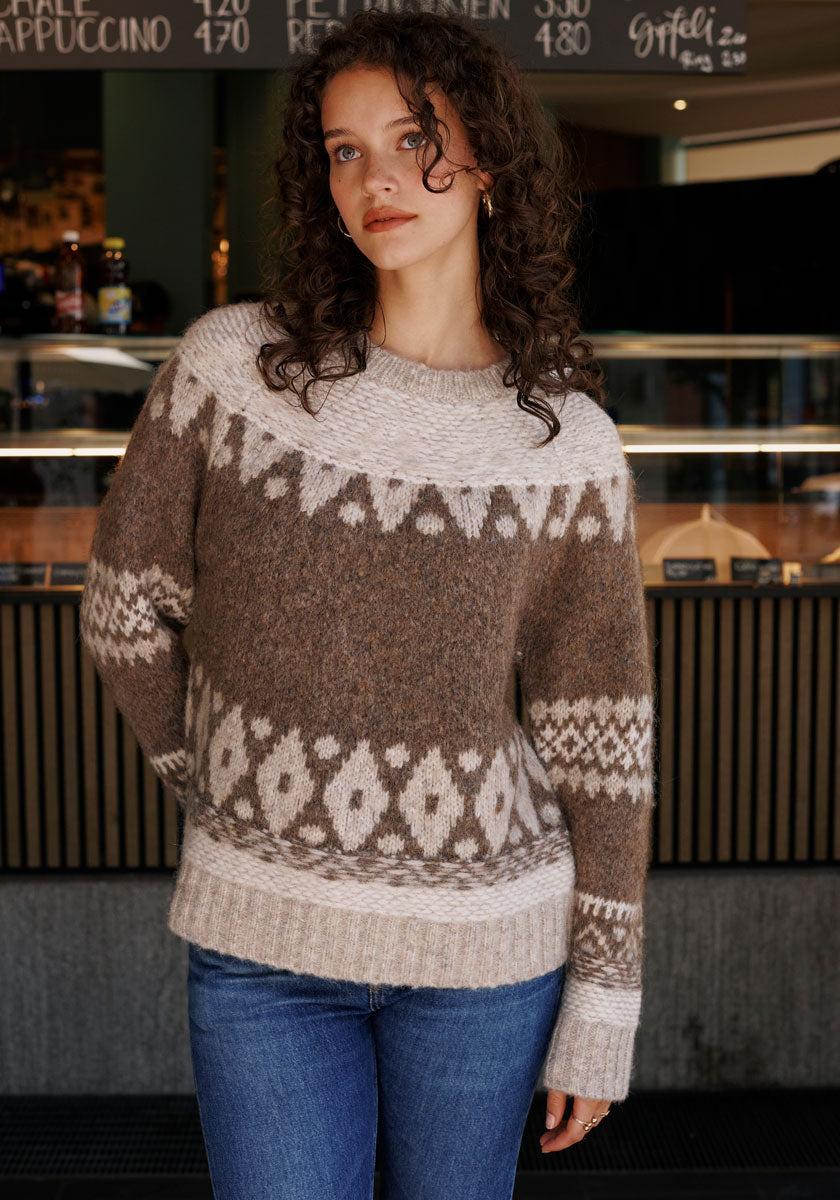 Brown and Beige Fair Isle Sweater with Denim — Fair Isle Sweater Outfits