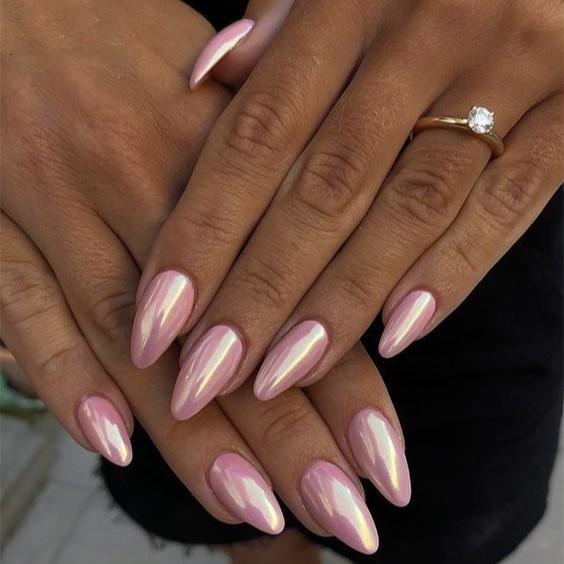Pink Glitter Ombre Almond Nails — Winter Pink Nails