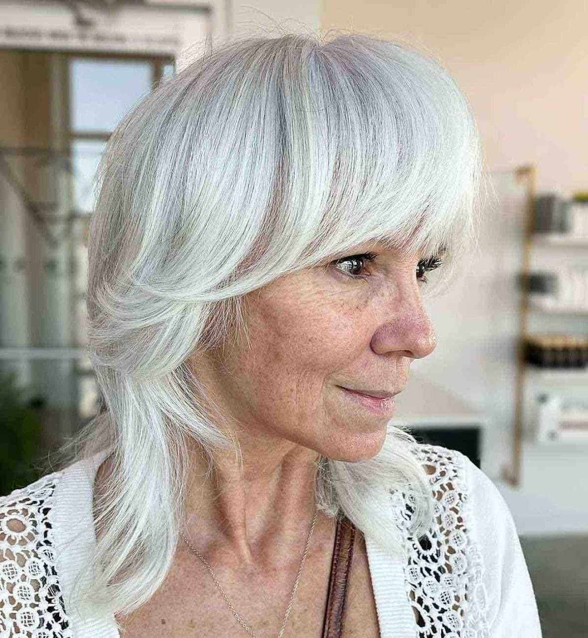 Ash Blonde Shag With Full Fringe Ash Blonde Shag With Full Fringe — Winter Hairstyles for Women Over 60
