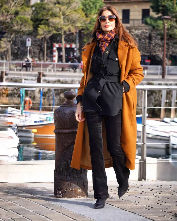 Vibrant Orange Wool Coat with Black Layers Vibrant Orange Wool Coat with Black Layers — Winter Capsule Wardrobe