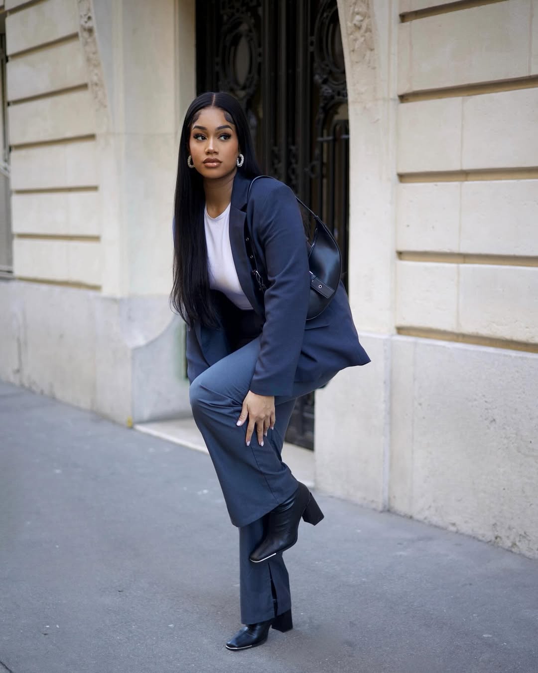 Croc-Embossed Boots with Blazer Dress Croc-Embossed Boots with Blazer Dress — Winter Boots Outfits