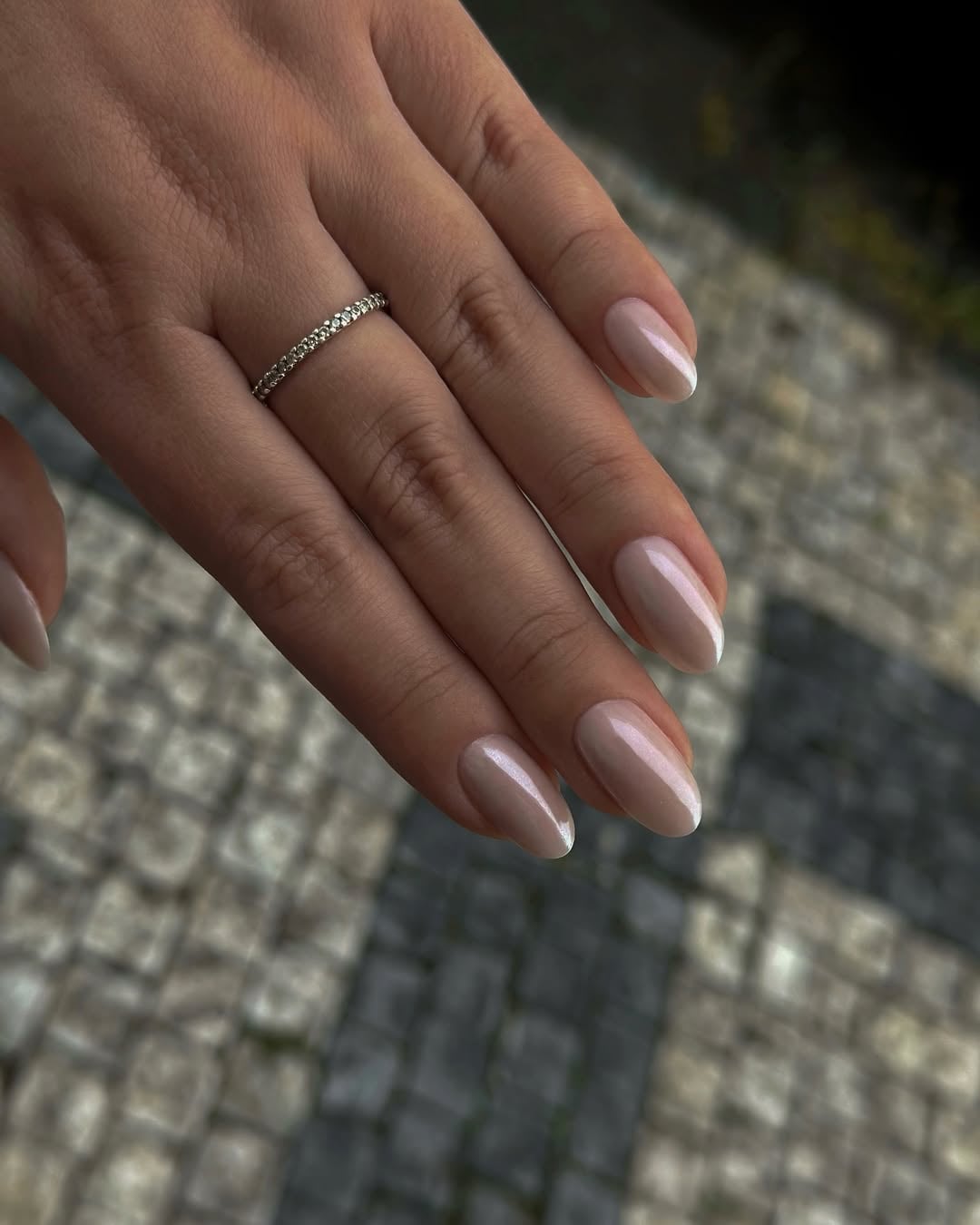 Milky Pink Thin French Almond Nails — Short Winter Almond Nails