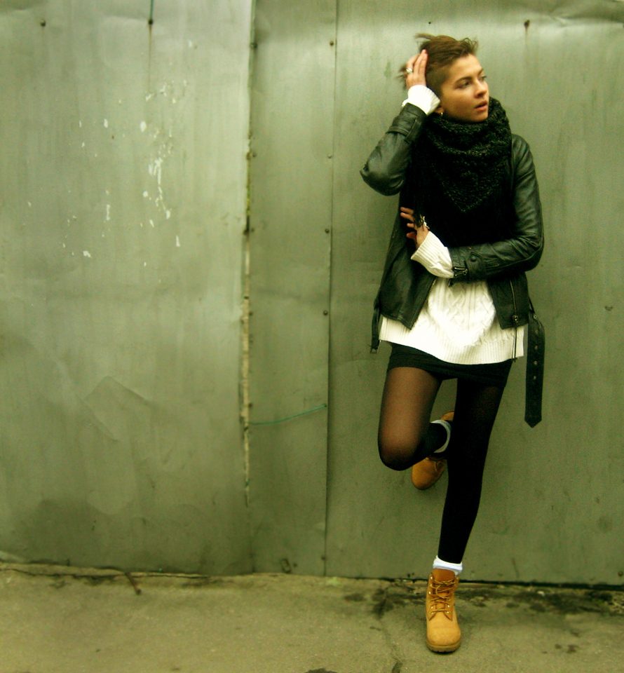 Leather Jacket and Skinny Jeans with Tan Timberlands — Timberland Boots Outfits