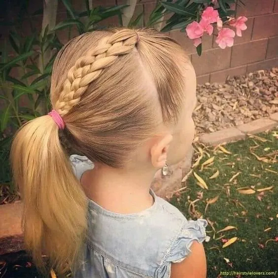 Side Braid with Low Ponytail — Winter Hairstyles for Kids