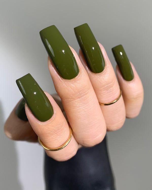 Deep Olive Green Glossy Coffin Nails Deep Olive Green Glossy Coffin Nails — Winter Green Nails
