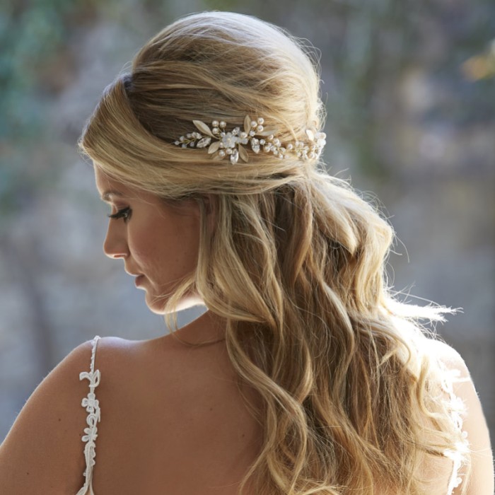 Honey Blonde Voluminous Crown With Floral Accent — Winter Half Up Half Down Hairstyles