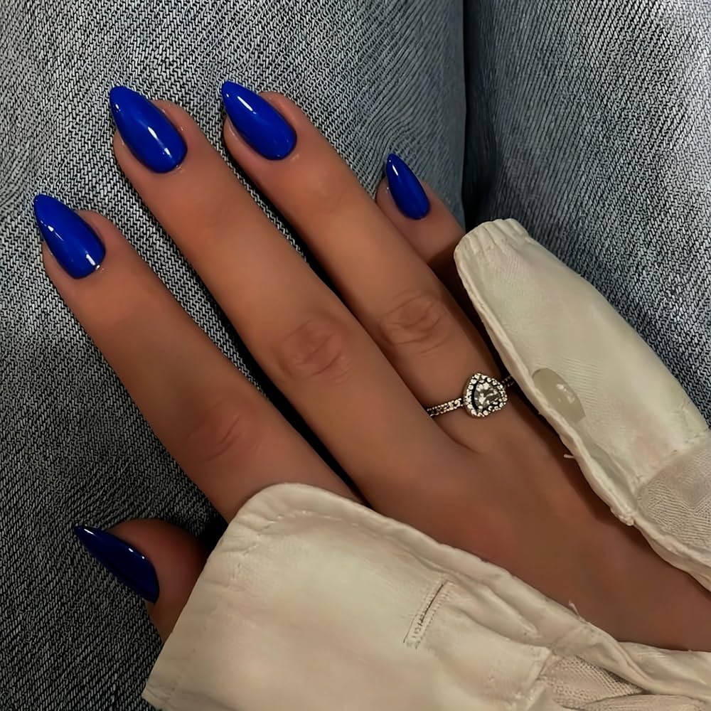 Vibrant Royal Blue Glossy Almonds Vibrant Royal Blue Glossy Almonds — Winter Acrylic Nails
