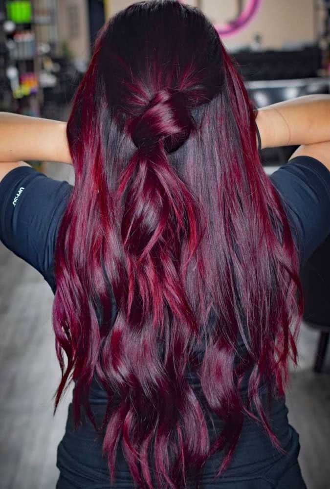 Mid-Back Visual Idea — Burgundy Hair Color